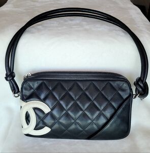 Chanel Calfskin Quilted Cambon Pochette Black White
